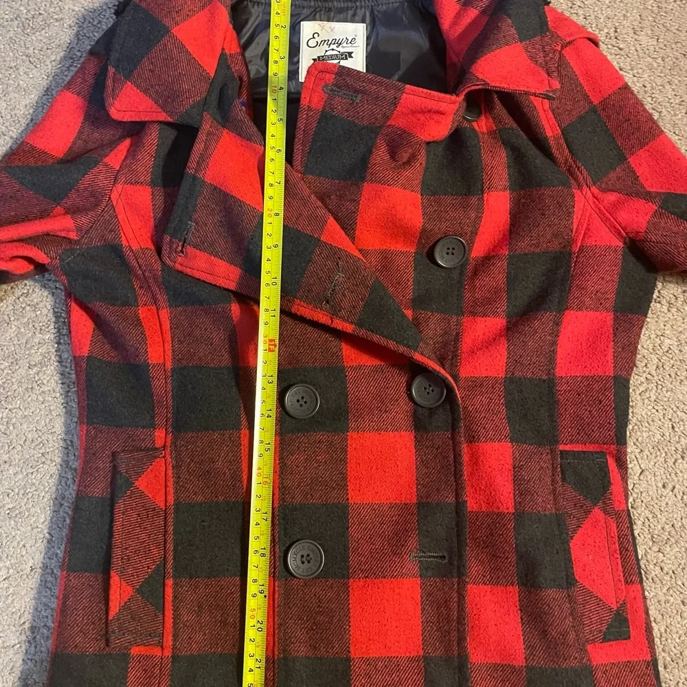 EMPYRE Sz M Cropped Buffalo Check Wool Blend Jacket Plaid Lumber Jack Jill Hood